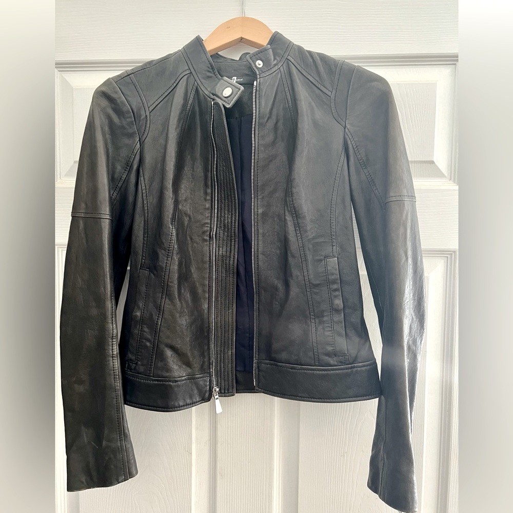High quality leather 7 for All Mankind Leather biker jacket | size XS tall